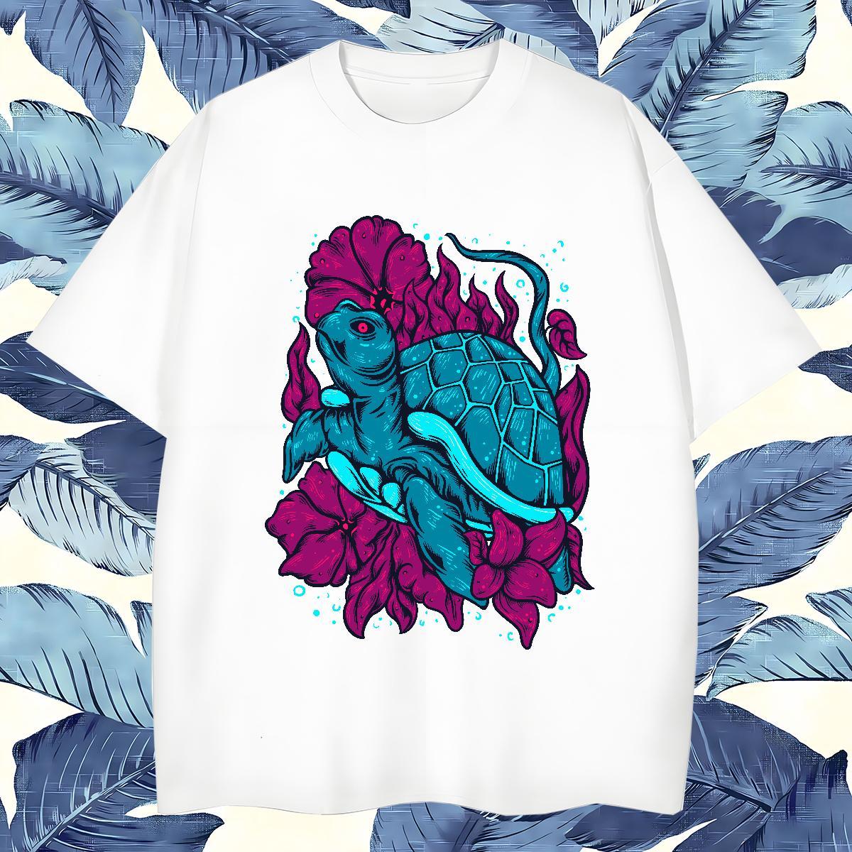 Loose Mens Tshirts 230g Cotton Mens T Shirts Anime Printing Street Crew Neck Breathable Floral Print 2024 DIY Top Tees