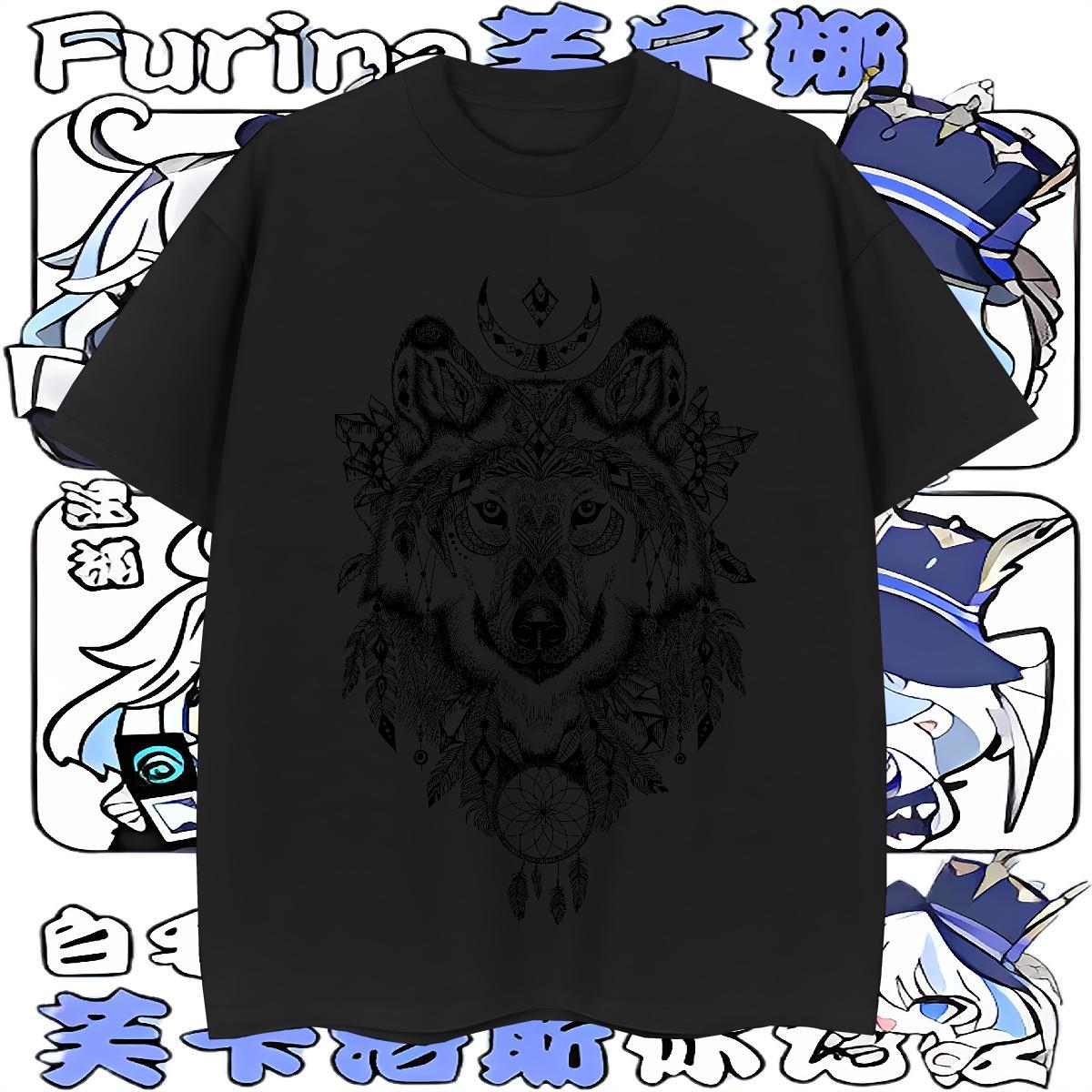 Casual New T shirt 230g Pure Cotton wolf Hip Hop Tops Tees Crew Neck Cool Design Men Tees DIY