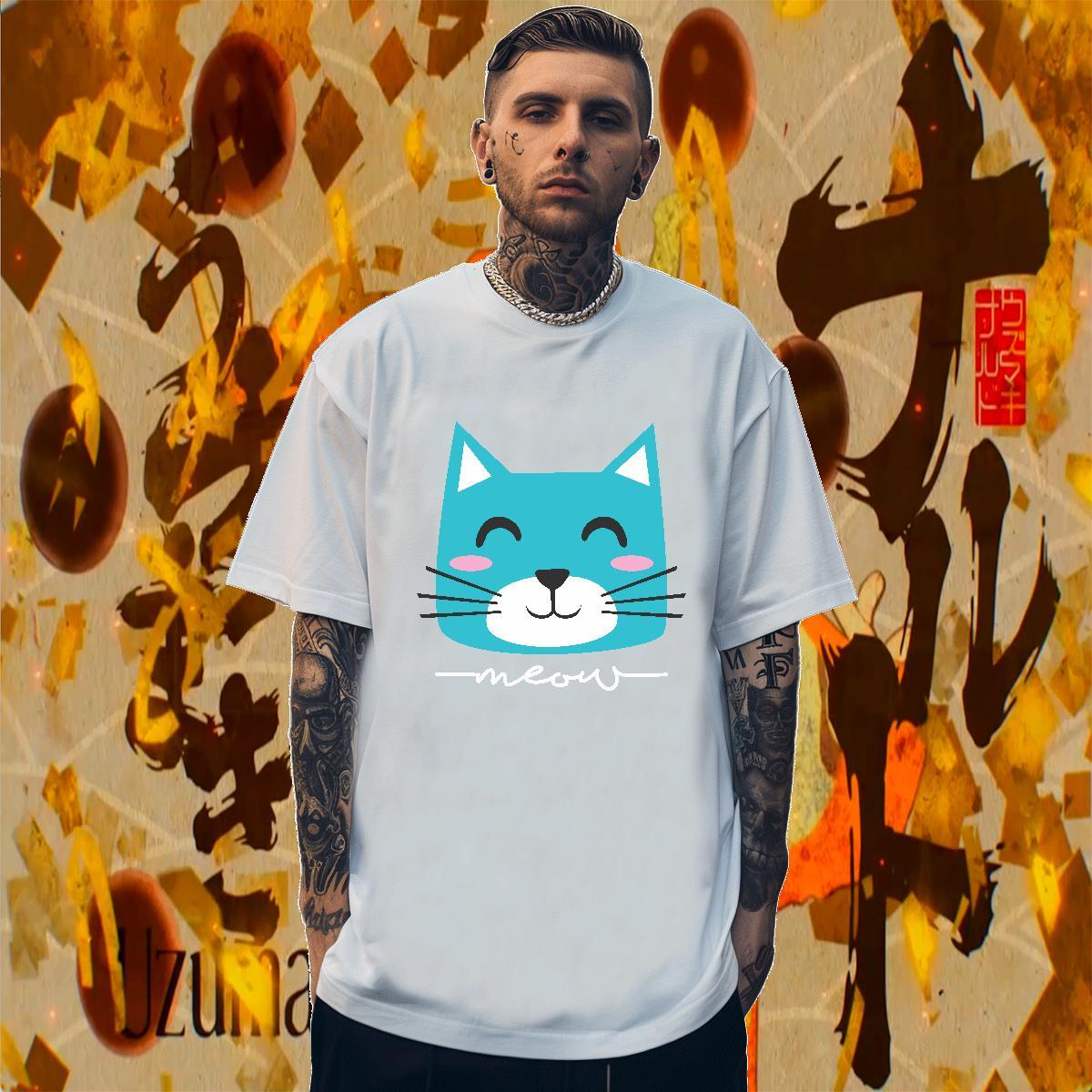 Soft Men Clothes T-Shirt 230g Cotton cute T Shirts Men Outdoor Pure Cotton Anime Print Fashion Clothings