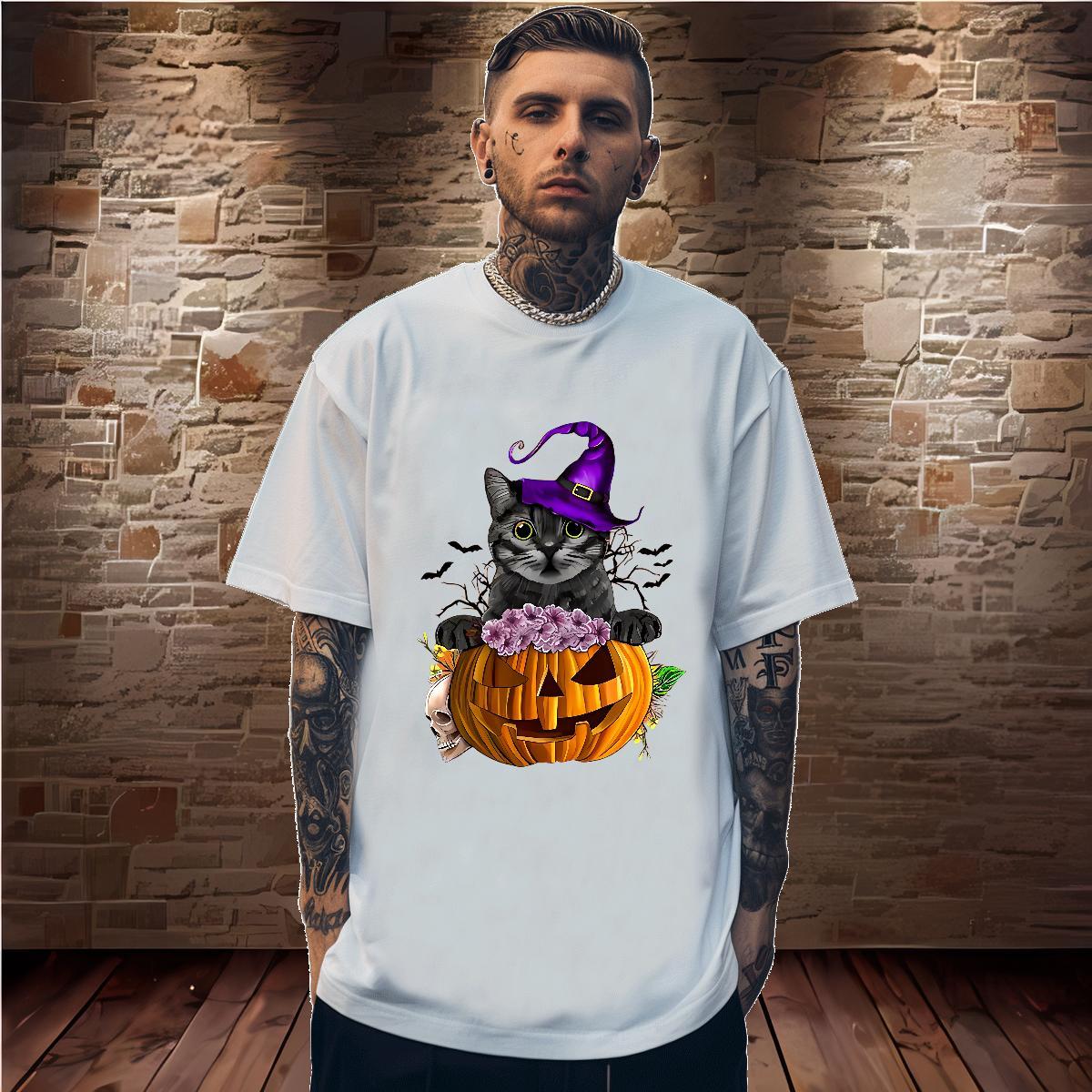 Fashion Men T Shirts 230g Pure Cotton halloween High Street Hip Hop Clothes Round Neck Short Sleeve Cool Design Mens Tshirts Black Oversized