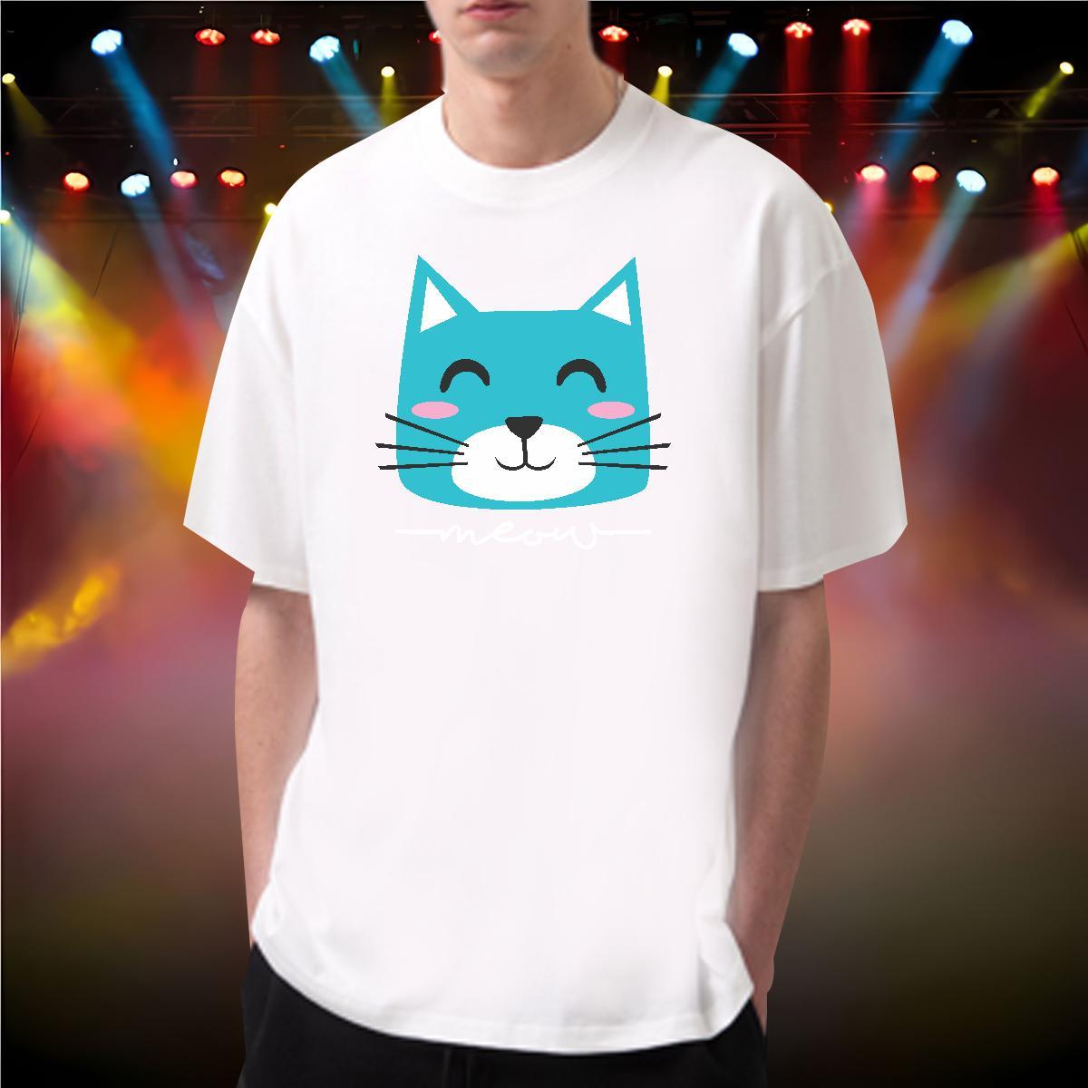 T-Shirts for Men 100% Cotton 230g cat Daily Wear Crew Neck Anime Tshirt for Man Woman Custom Popular Tops Tees