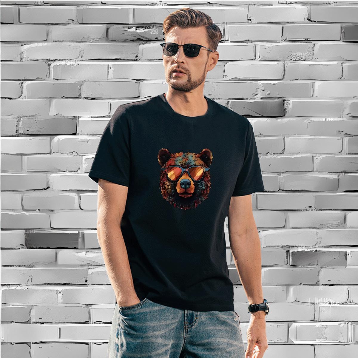 Cool Men Tees 230g Pure Cotton bear Mens T Shirts Casual Daily Wear Breathable Short Sleeve DIY Anime Customized Tees Shirts