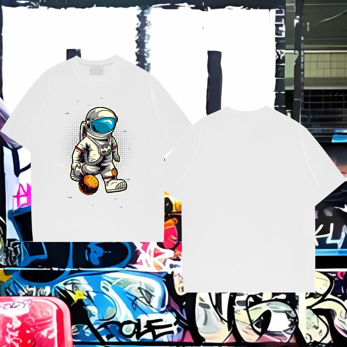 T shirt 230g Pure Cotton cosmonaut Home Outdoor Breathable Short Sleeve DIY Couples T Shirts Classic Casual Cool Tops Tees