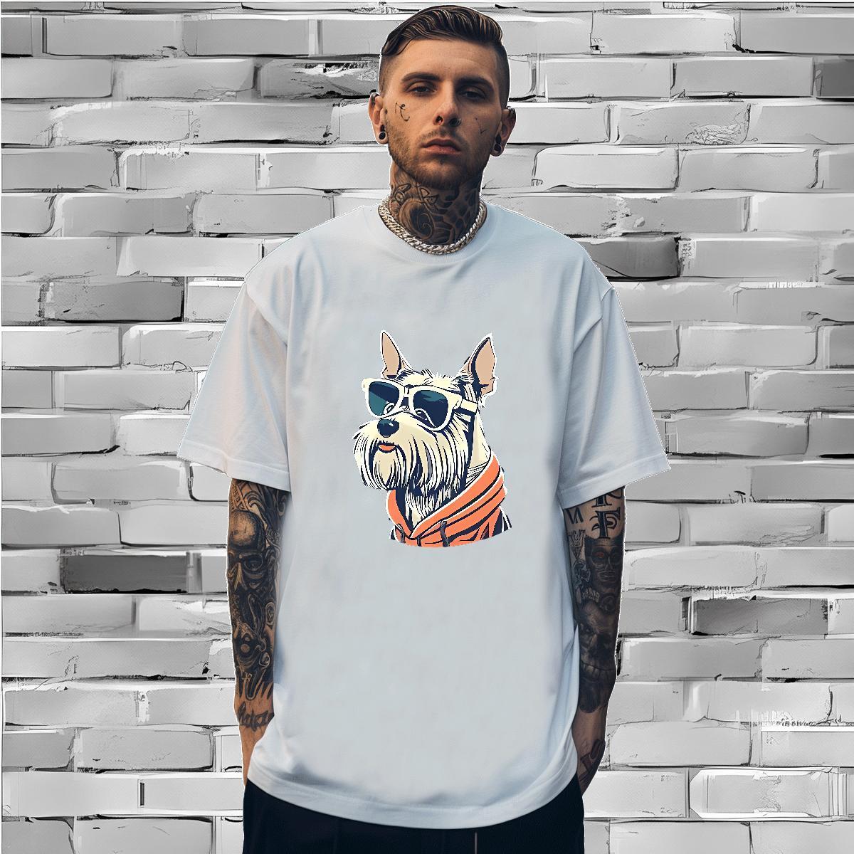 Mens T Shirts 230g Pure Cotton dog Street Casual Crew Neck Breathable Cartoon Print Men Tees 2024 New Wholesale Tops Tees