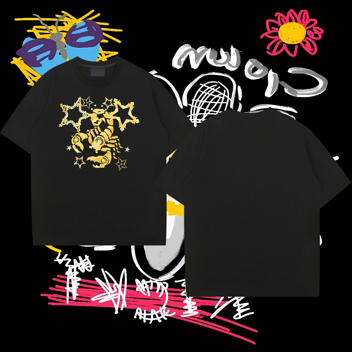 Fashion New Man T Shirts 230g Pure Cotton scorpion Street Clothings Breathable Crew Neck Cool Design Couples T Shirts Black Oversized