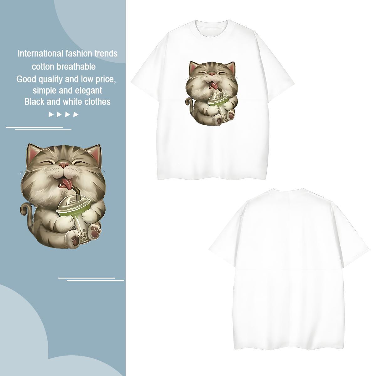 T Shirts Men 100% Cotton 230g cat Hip Hop Short Sleeve Soft DIY Printed Tshirt for Man Woman Casual New High Quality Tshirts