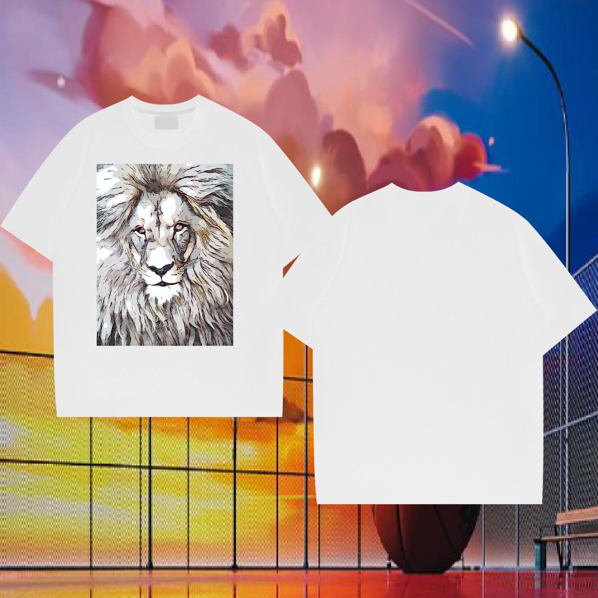 2024 Summer T-Shirts 100% Cotton 230g lion Hip Hop Tops Shirt Breathable Crew Neck Comfortable Mens Tshirts Black Oversized