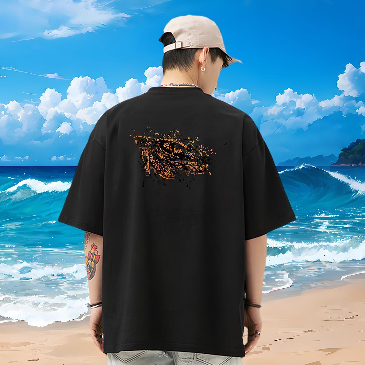 Brand T-Shirts 230g 100% Cotton tortoise Street wear Hip Hop Tops Tees Short Sleeve O-Neck Soft Men Tshirts Cartoon Printing L-4XL