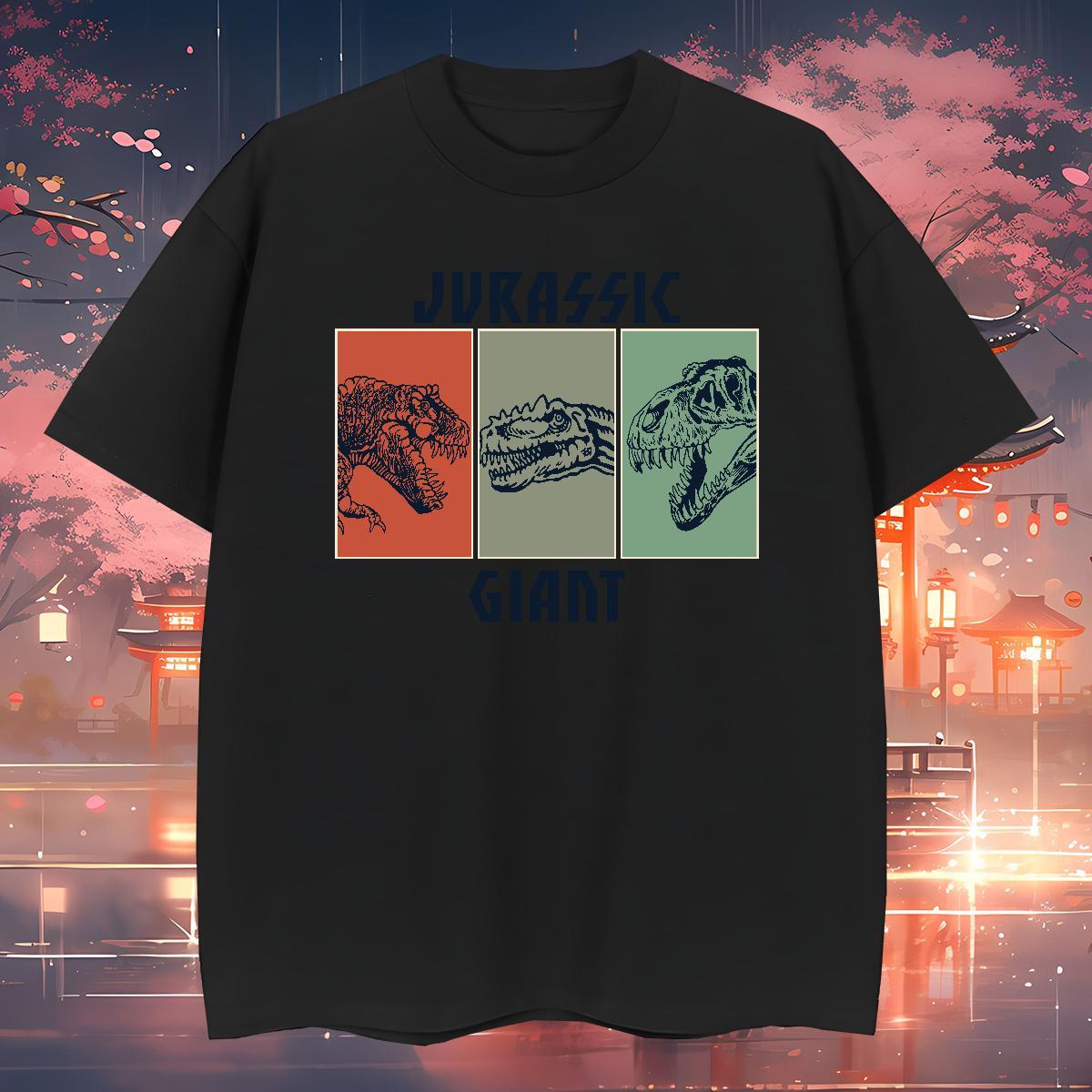 2024 New T shirt 230g Pure Cotton dinosaur Casual Clothes Breathable Crew Neck Wholesale Couples T Shirts DIY Printed