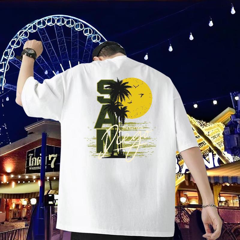 Free Shipping Man T Shirts 230g Pure Cotton tree Street Casual Tops Breathable Classic Tshirts Oversized