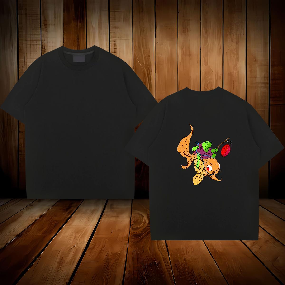 New Designer T Shirt For Man 100% Cotton 230g fish Casual Tops Shirt Breathable Loose Fit Mens Tshirts Custom Anime