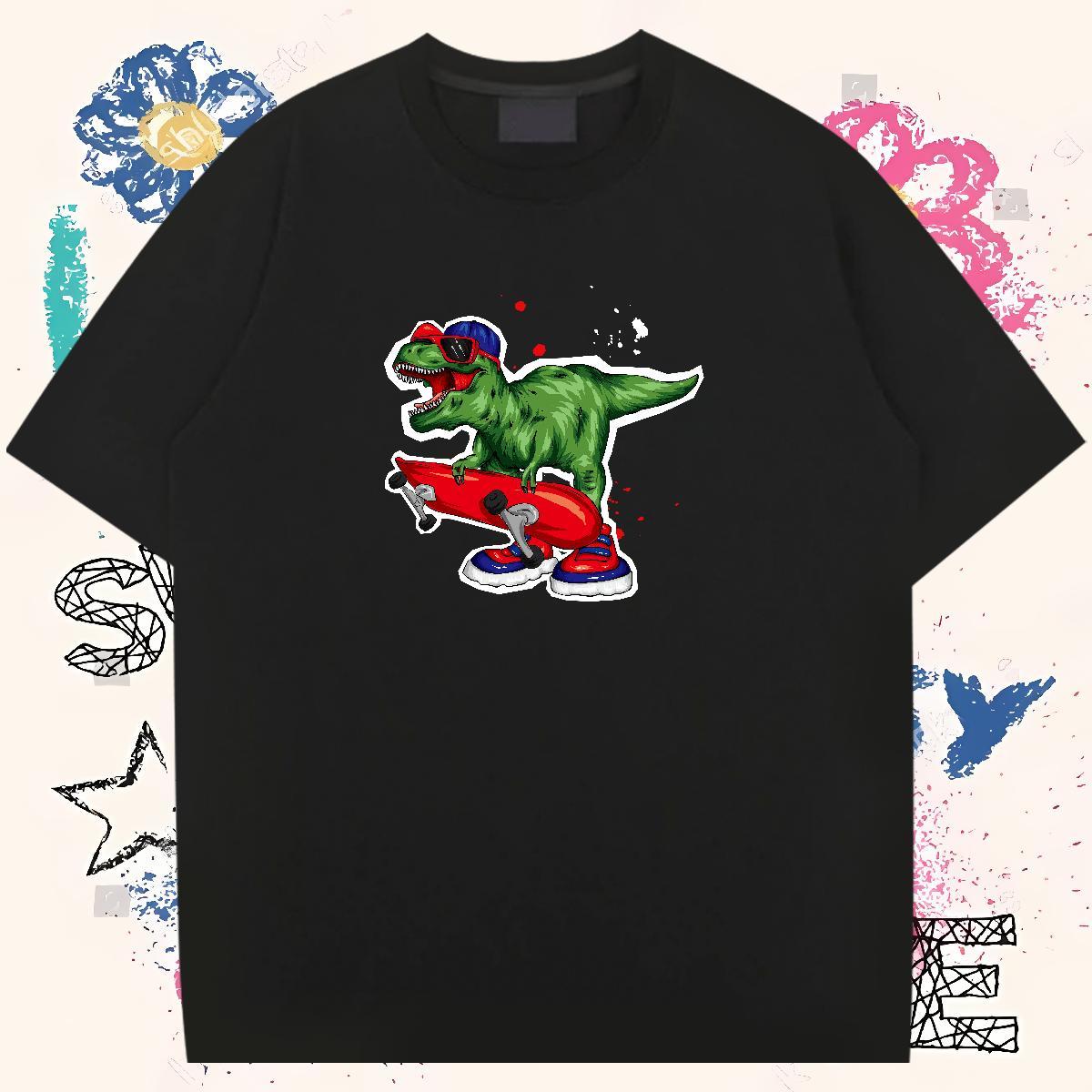 Classic Casual T Shirts Men 230g Pure Cotton dinosaur Sport Tops Shirt Breathable Short Sleeve Free Shipping Tshirts Anime Print