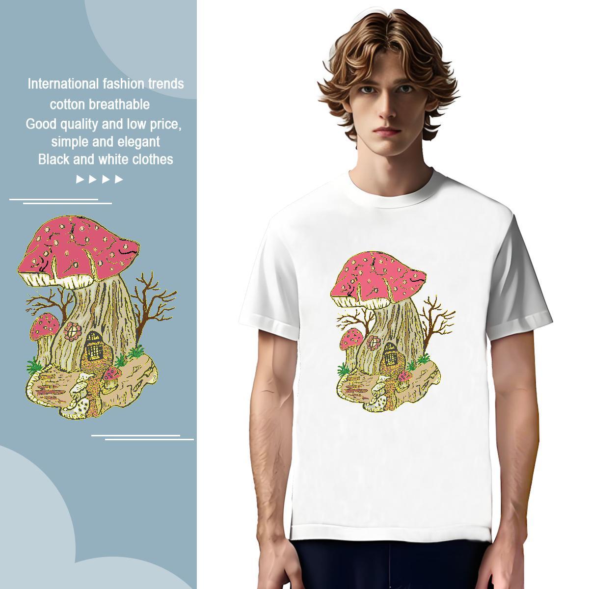 T Shirts Men 230g Pure Cotton mushroom High Street Hip Hop Breathable Soft Oversized 4XL Tshirts New Designer Tees Shirts