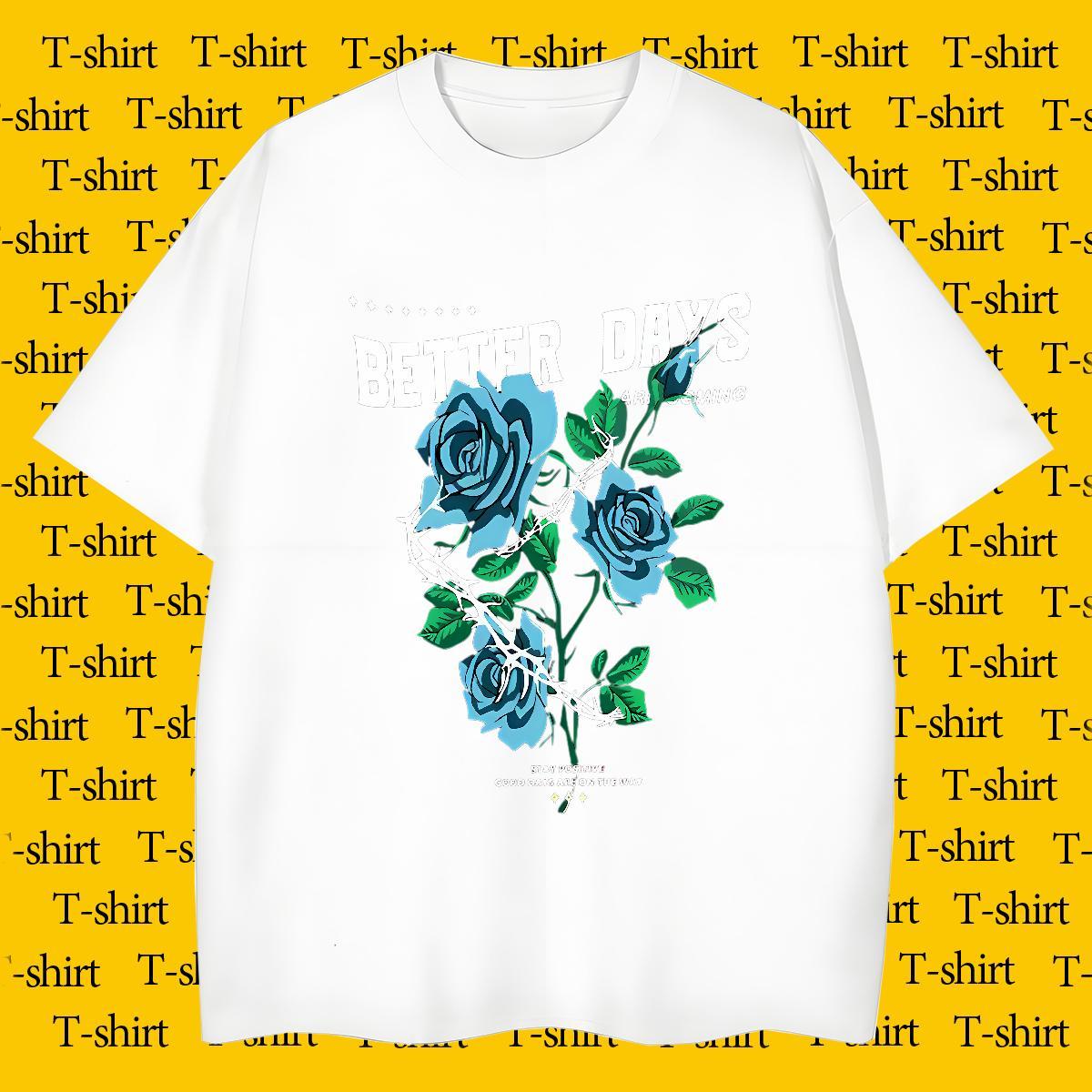 Unisex Couples T Shirts 230g Cotton Outdoor flower Oversized Breathable Crew Neck DIY Customized T-Shirts for Men Tees
