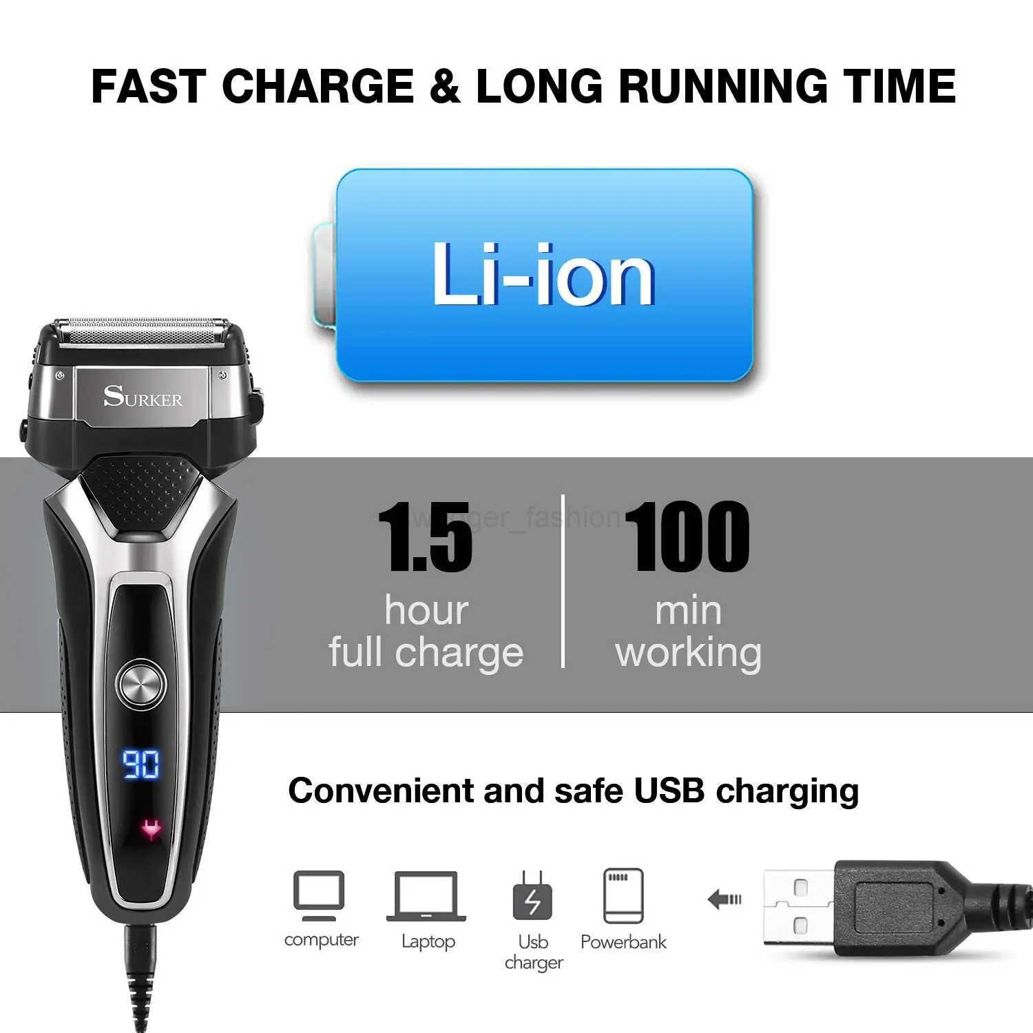 Turbo powerful wet dry electric shaver rechargeable foil face body shaver beard electric razor for men hair shaving machine setXJ240806