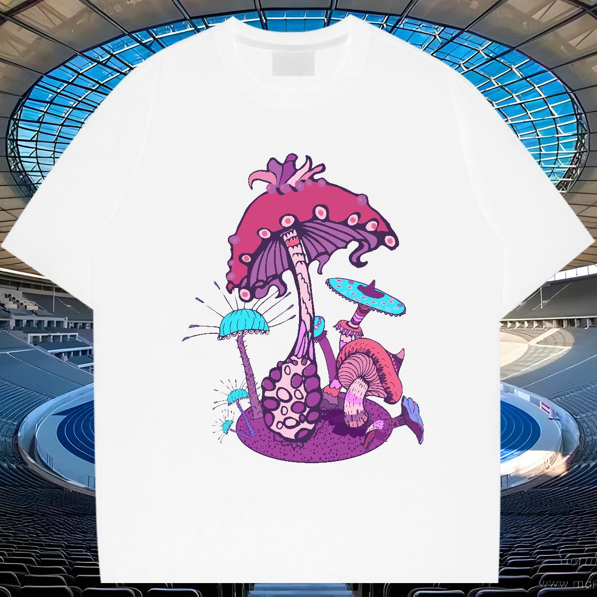 Popular Men Clothes T-Shirt 100% Cotton 230g Street Wear mushroom Black White Breathable Crew Neck Custom T shirt Polos