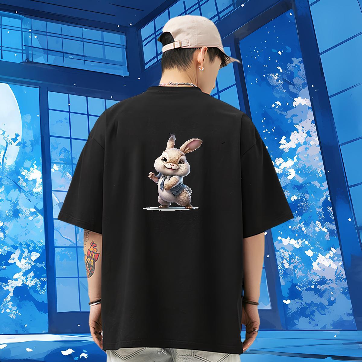 Classic Casual T-Shirts 230g Cotton rabbit Casual Daily Wear Tops Shirt Breathable Free Shipping Men Tees Anime