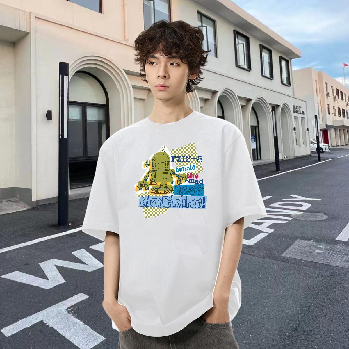 Soft Men Tshirts 100% Cotton 230g Spring Summer ET Anime Print O-Neck Short Sleeve New Men T Shirts Wear