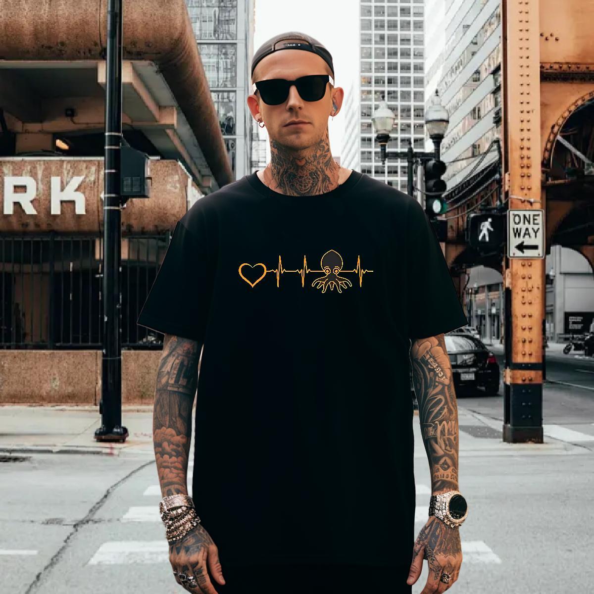 Mens T Shirts 230g Cotton heart Casual Beach Crew Neck Breathable Plus Size Custom Tshirts DIY Loose Top Tees