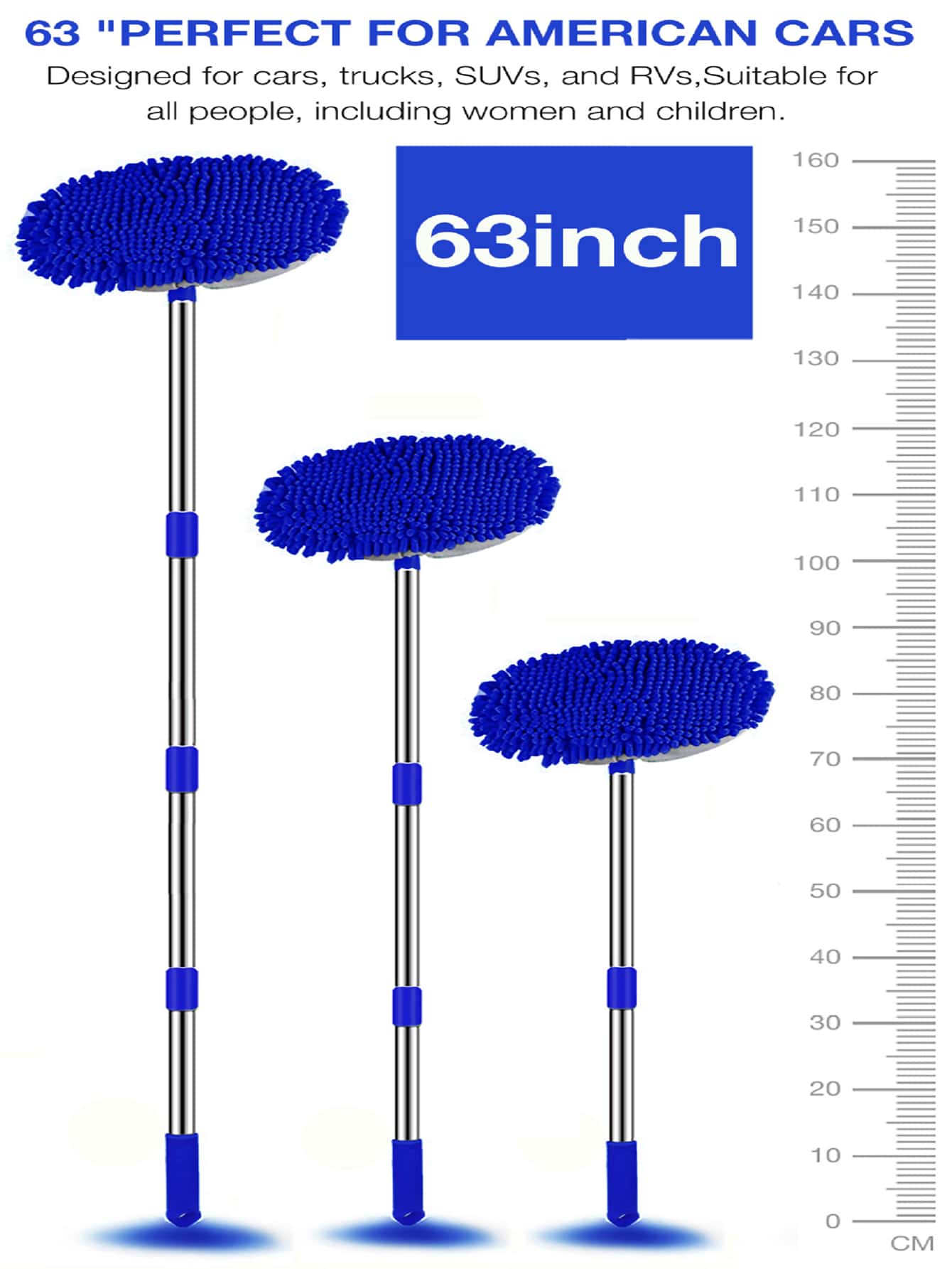4-section detachable car wash mop with a chenille brush head. Retractable car cleaning mop