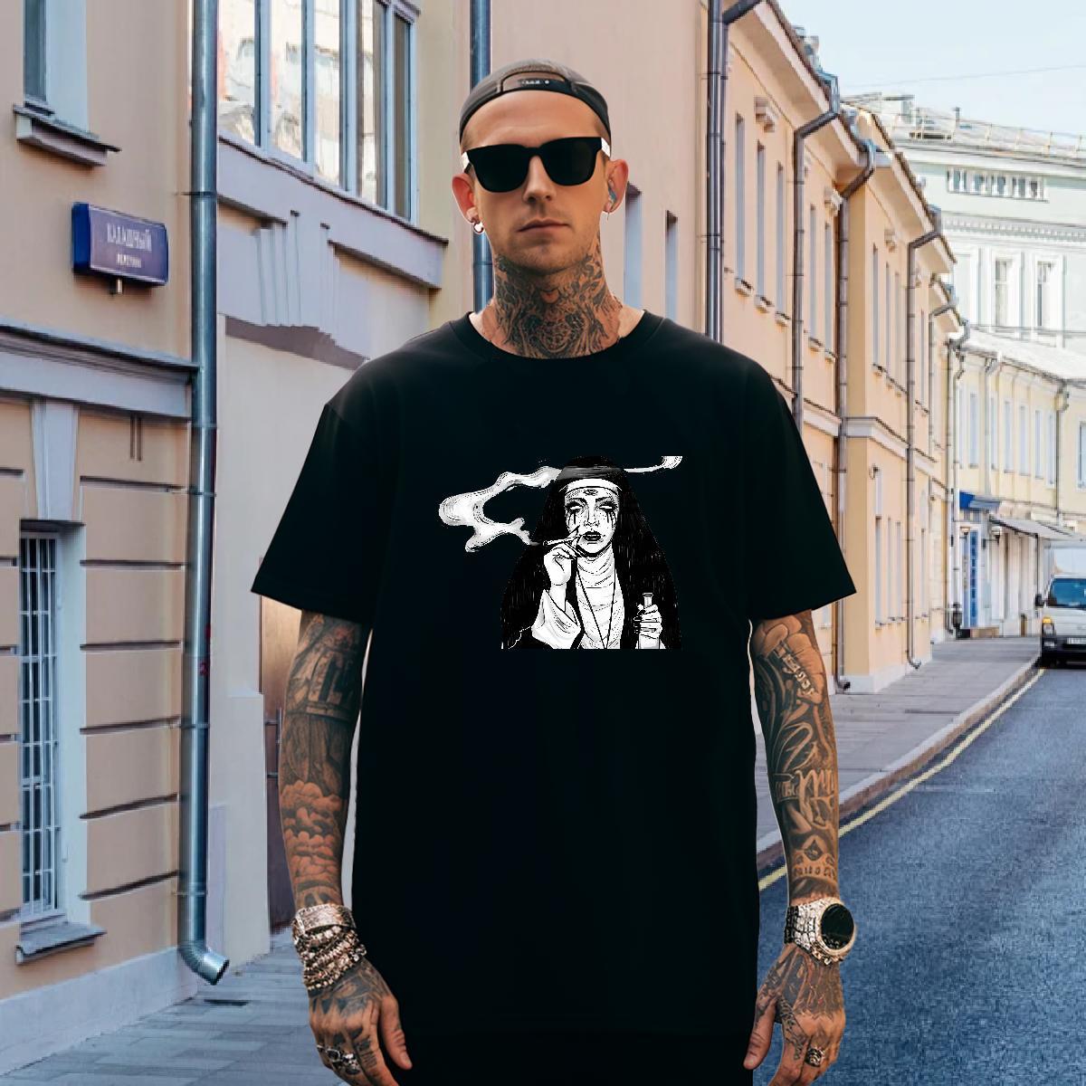 T-Shirts for Men 230g Pure Cotton nun Street wear Hip Hop Breathable Short Sleeve Cartoon Printing L-4XL Mens Tshirts Fashion Designer Wholesale Tees