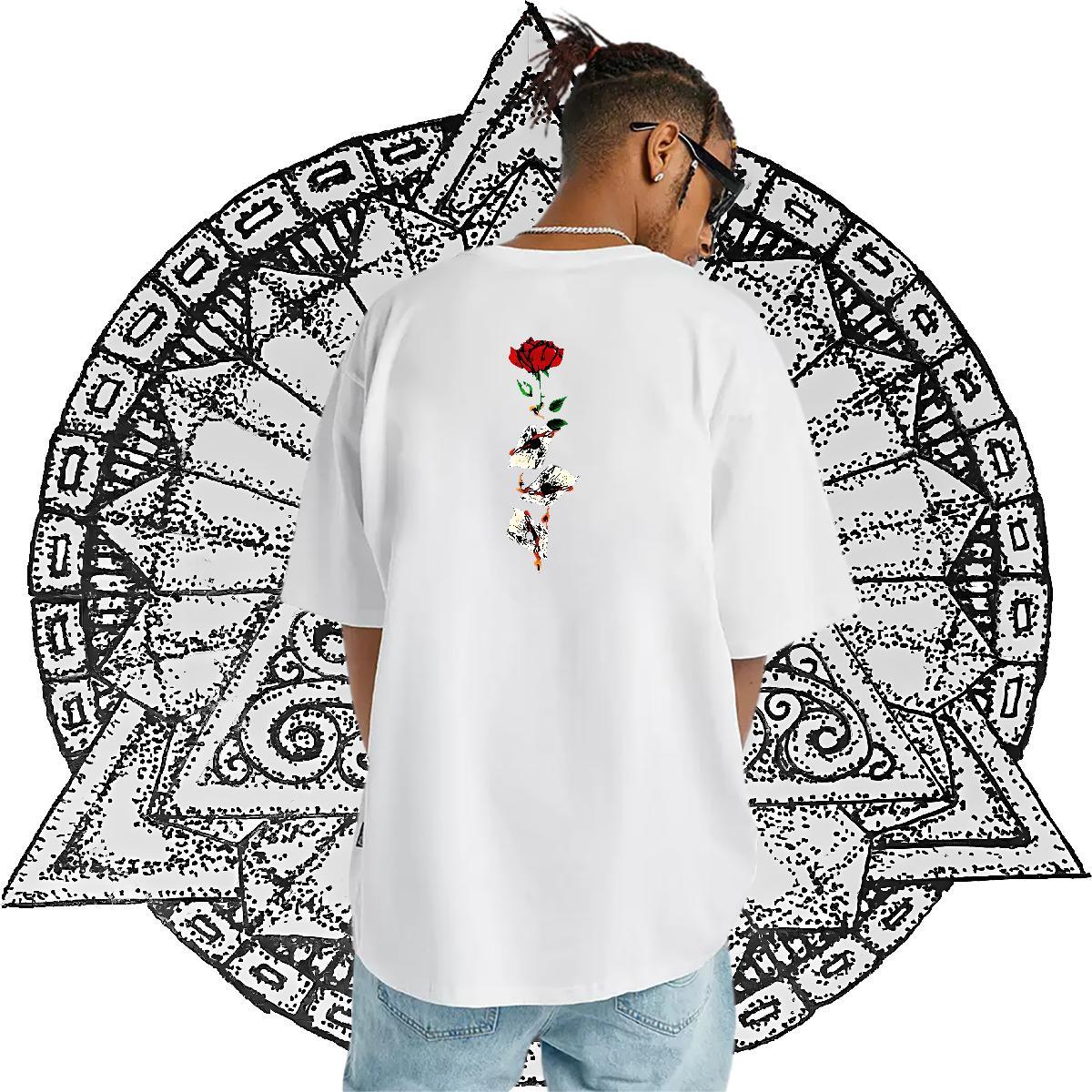 Custom T-Shirts 230g Pure Cotton rose High Street Hip Hop Tees Shirts Crew Neck Soft Men Clothes T-Shirt DIY Logo Oversized