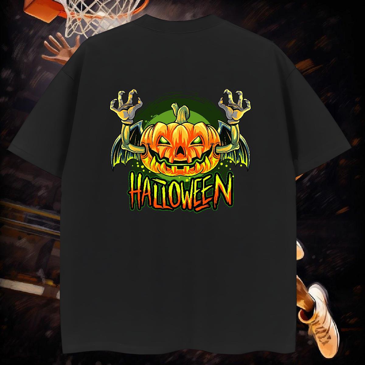 2024 Summer T-Shirts for Men 230g Cotton Halloween Street Casual Polos Round Neck Short Sleeve Wholesale Men Tops Tees Plus Size Cartoon