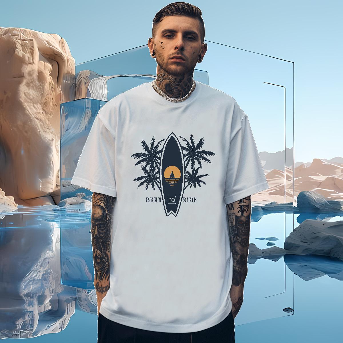 T Shirts Men 230g Pure Cotton sea Street Crew Neck Breathable Oversized 3XL 4XL Mens Tshirts 2024 Cool Design Tops Tees