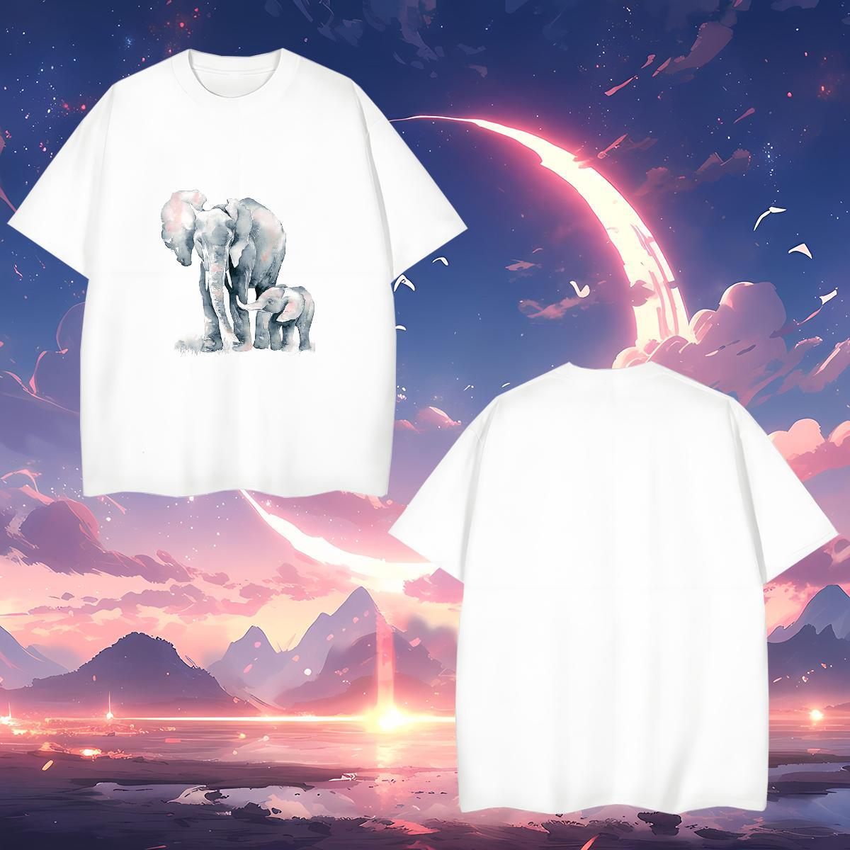 T shirt 230g Pure Cotton Elephant Beach Breathable Short Sleeve Custom Big Size Couples T Shirts Fashion Unisex Tee Shirt
