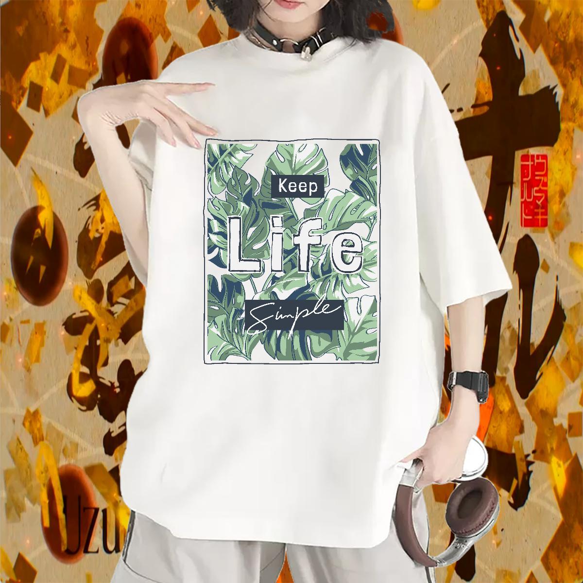 Nice T Shirts Women Breathable Crew Neck Womens Tshirts Plus Size Cartoon tree Hip Hop Street 230g Pure Cotton Fashion Casual Wear