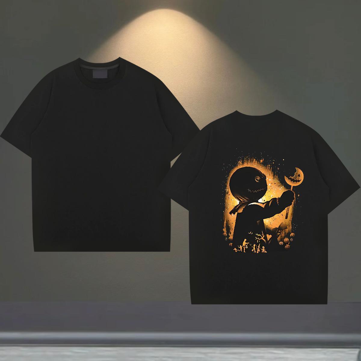 Fashion T-Shirts for Men 100% Cotton 230g halloween Sports Casual Tee Shirt Breathable Short Sleeve Loose Fit Tshirt for Man Woman DIY Logo Oversized