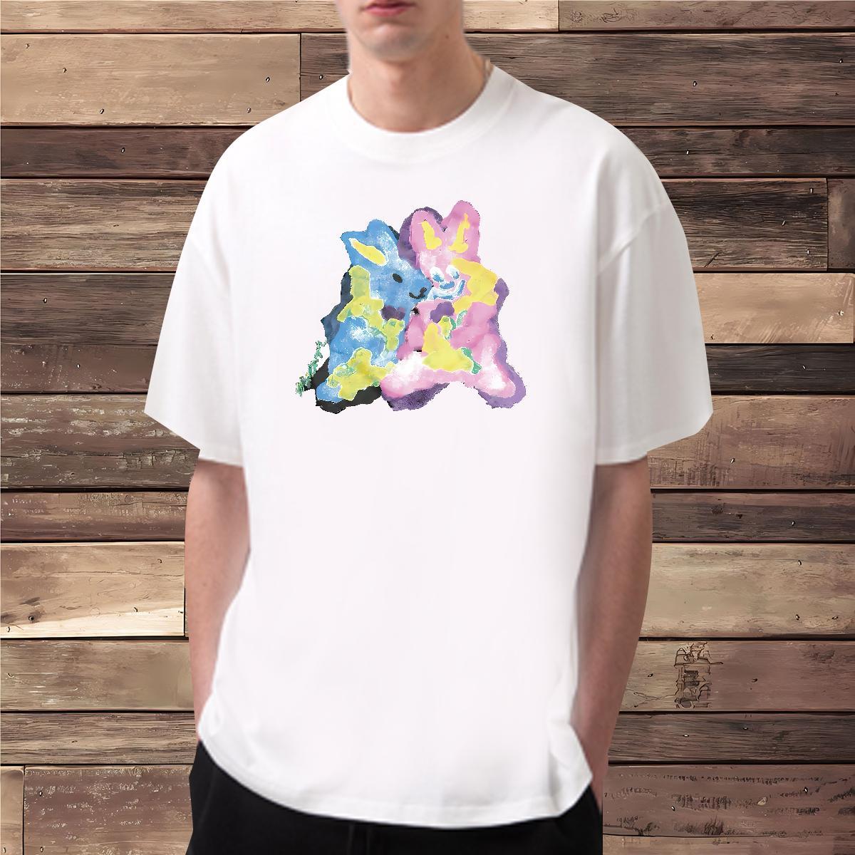 T-Shirts 230g Pure Cotton rabbit Summer Casual Short Sleeve O-Neck DIY Men Clothes T-Shirt Fashion Designer Tops Shirt