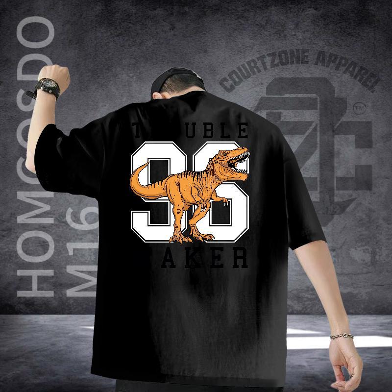 Custom Man T Shirts 230g 100% Cotton dinosaur Street wear Hip Hop Tops Tees Breathable Loose Fit Tshirts Cartoon Print