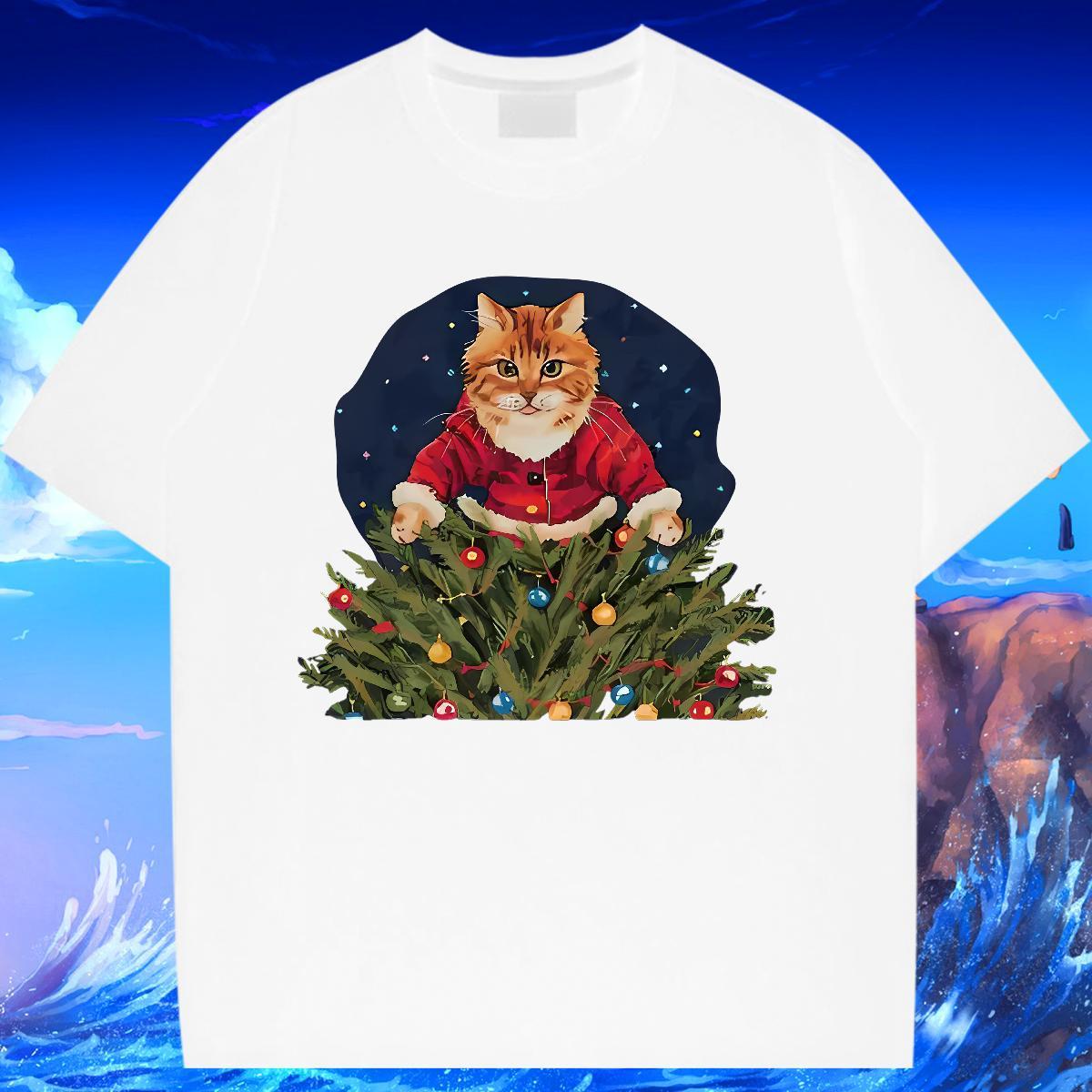 Free Shipping T Shirts Women Breathable Crew Neck Woman Tshirt Cartoon Printing L-4XL cat Street Wear 100% Cotton 230g Classic Clothes Shirt