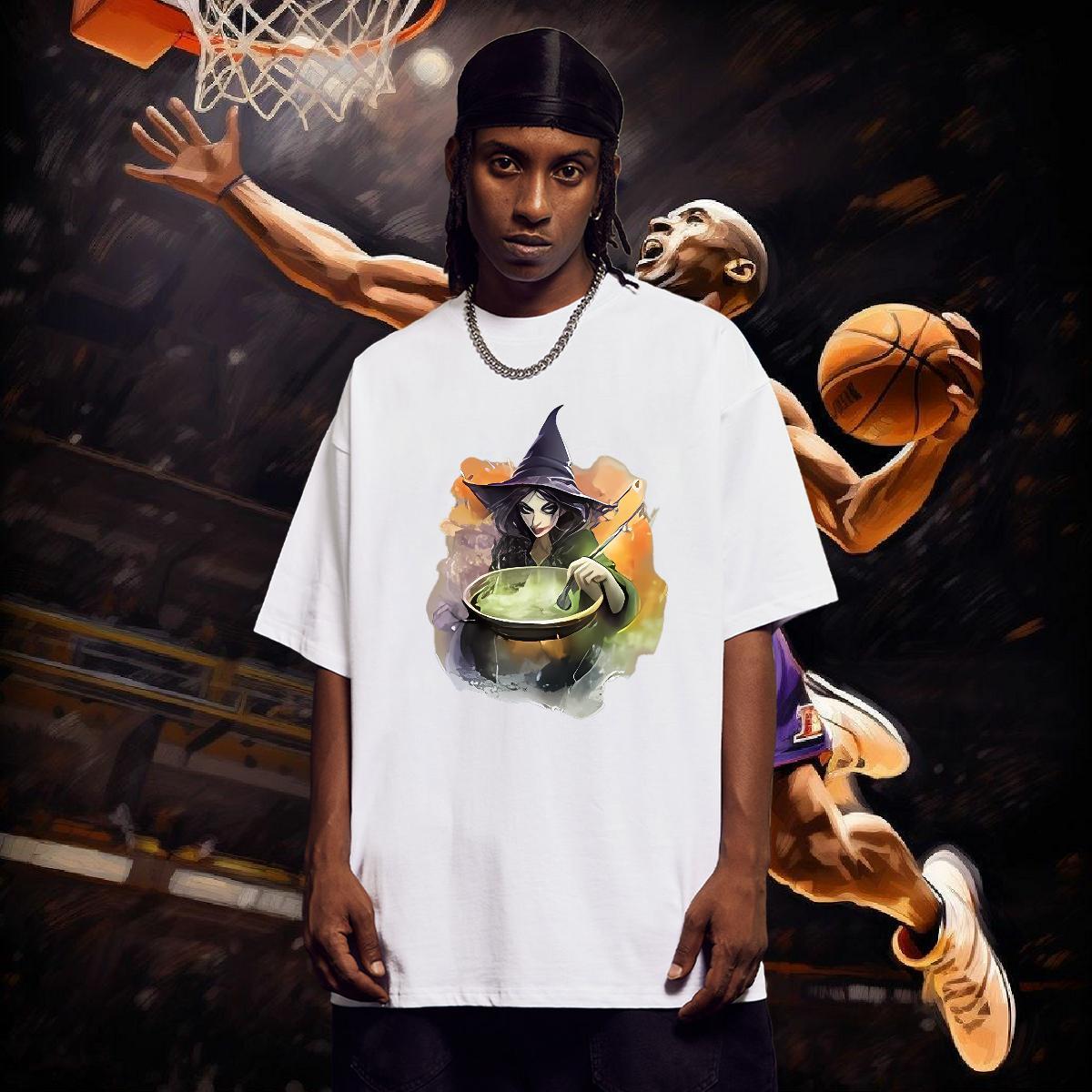 Classic T-Shirts 230g 100% Cotton witch Hip Hop Clothings Breathable Crew Neck Loose Fit Men Clothes T-Shirt DIY Printed