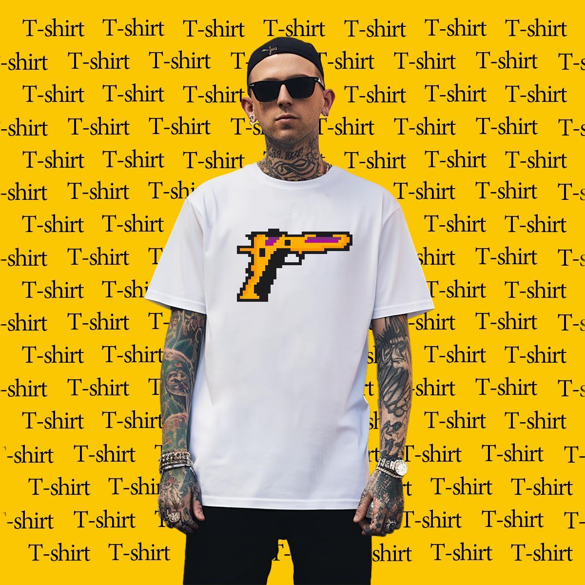 T shirt 100% Cotton 230g pistol Sports Casual Short Sleeve Soft DIY Printed Mens Tshirts Fashion Design Wholesale Tee Shirt