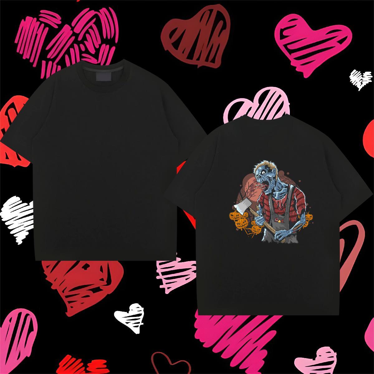 New Arrival T-Shirts 230g Pure Cotton Halloween Anime Printing Street Tees Shirts Breathable Crew Neck Soft Men Clothes T-Shirt Floral Print