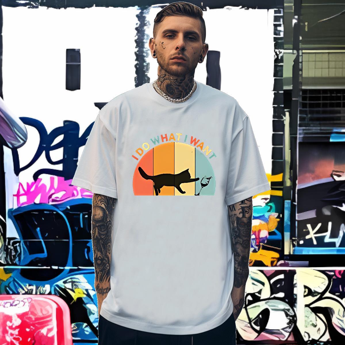 Mens T Shirts 230g Cotton cat Casual Daily Wear Short Sleeve O-Neck Oversized 3XL 4XL Tshirts Fashion Casual Soft Tops Shirt