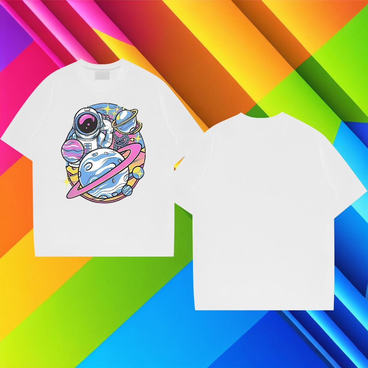 Free Shipping Couples T Shirts 230g 100% Cotton Casual spaceman DIY Logo Oversized Short Sleeve O-Neck 2024 Men T Shirts Tops Tees