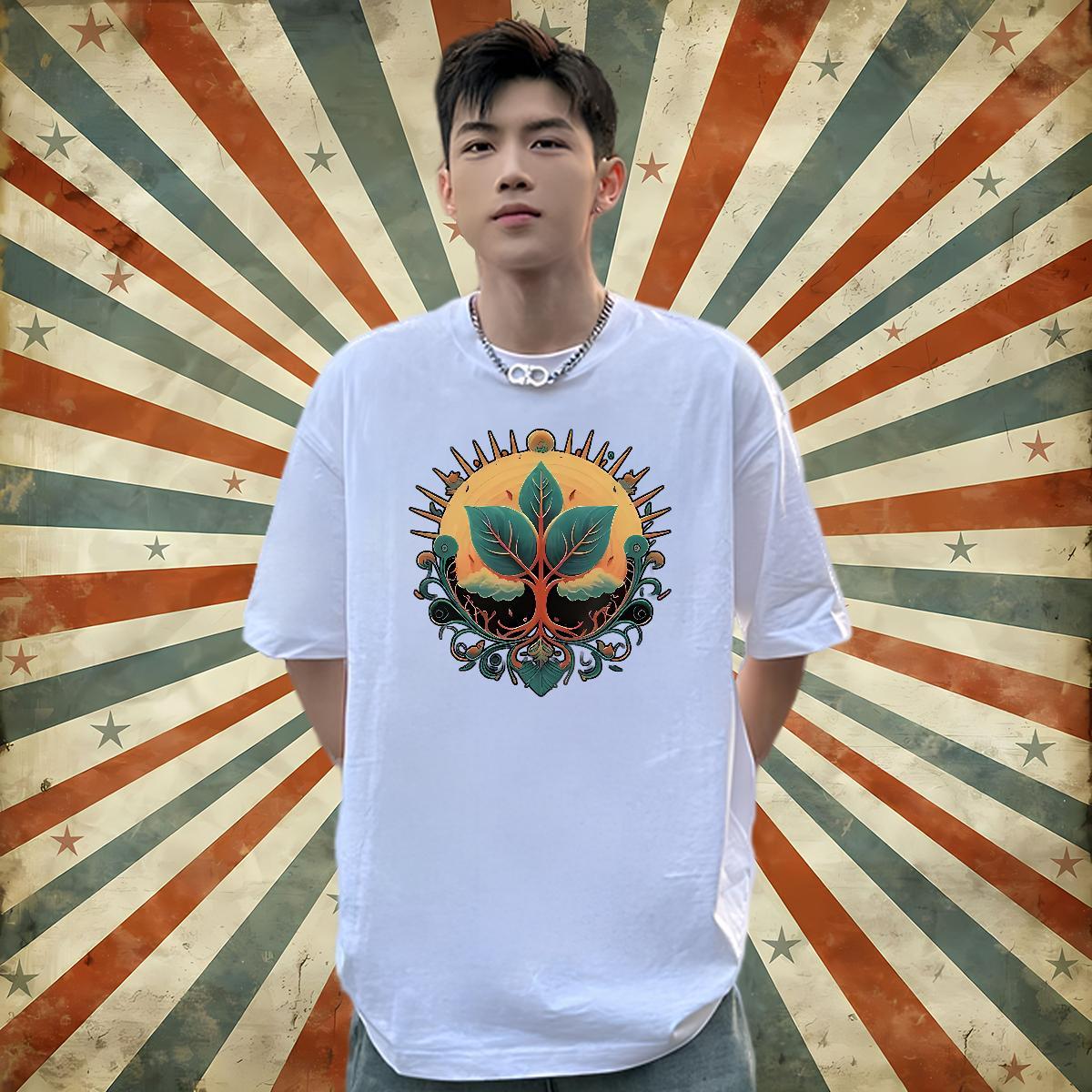 Custom T Shirt For Man 230g Pure Cotton tree Street Tee Shirt O Neck Short Sleeves Classic Mens Tshirts Custom Big Size