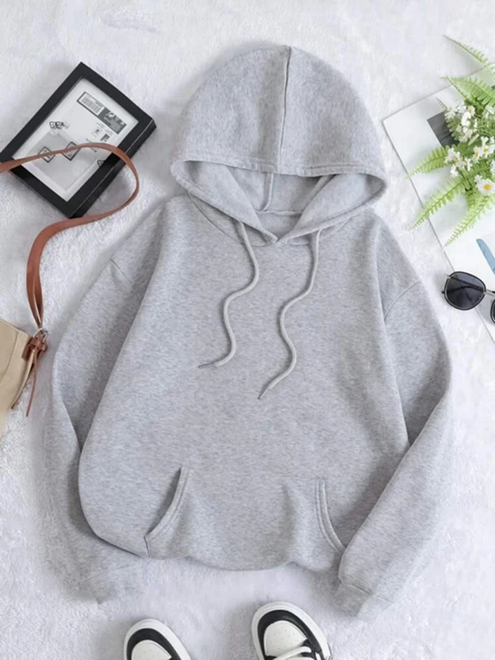 Korean Fashion Solid Color in Hoodies Sweat-shirt Woman Clothing Black Hoodie Pullover Women Hooded Sweatshirt Woman Coats 240806