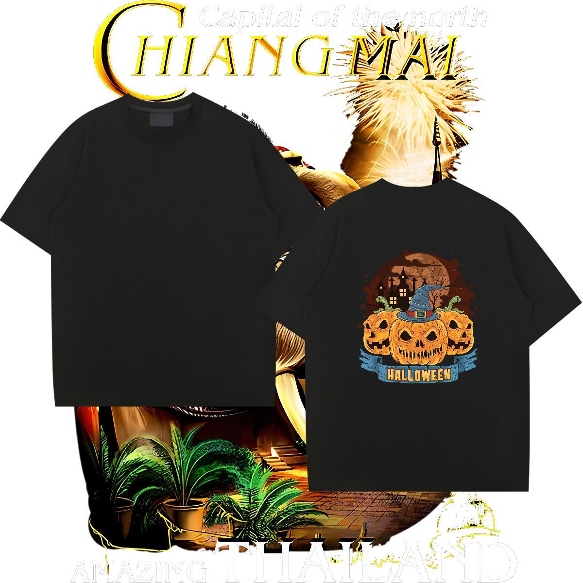 Free Shipping Men Tops Tees 230g Cotton Halloween T-Shirts Anime Printing Street O-Neck Short Sleeve Custom Print Oversized New Wear