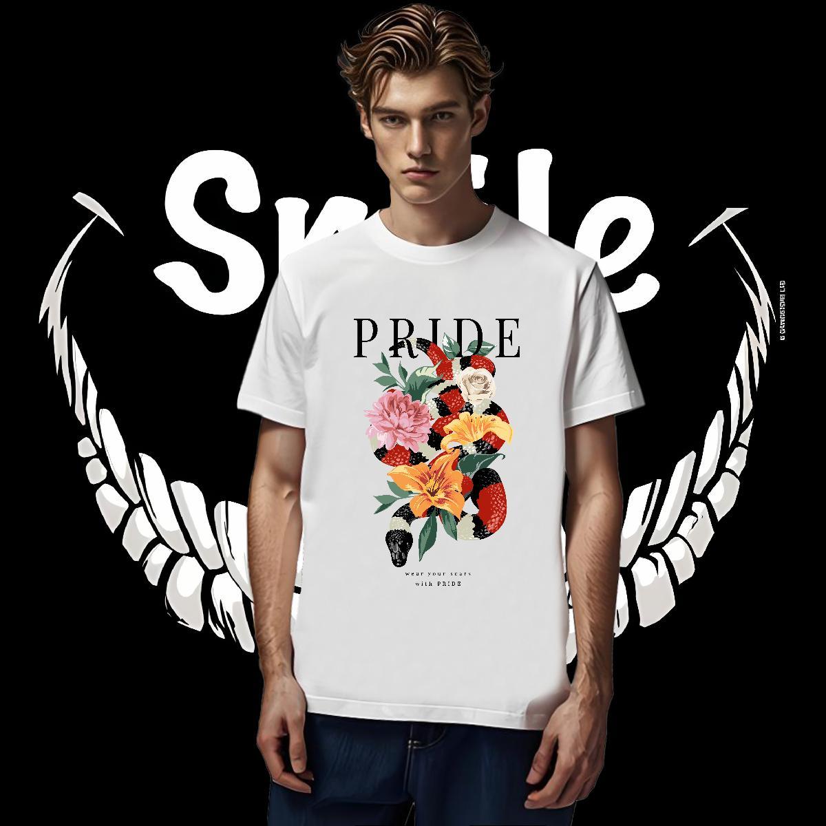 Brand T Shirt For Man 100% Cotton 230g snake Sport Clothings Pure Cotton Loose Couples T Shirts DIY Printed