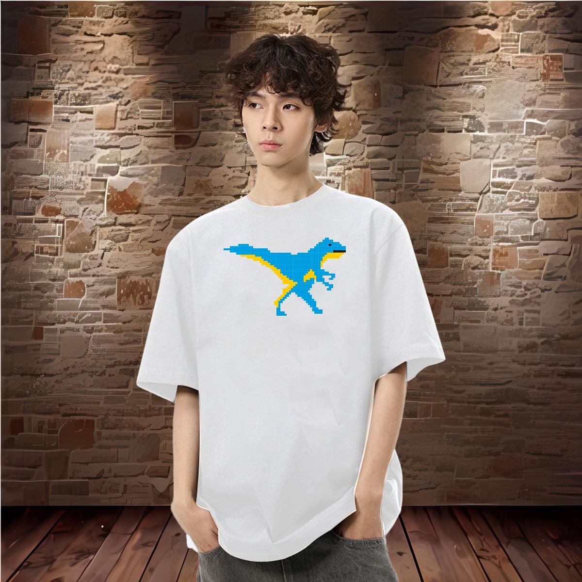 Factory Direct Mens T Shirts 100% Cotton 230g dinosaur Beach Wear Breathable Short Sleeve High Quality Couples T Shirts Custom Big Size