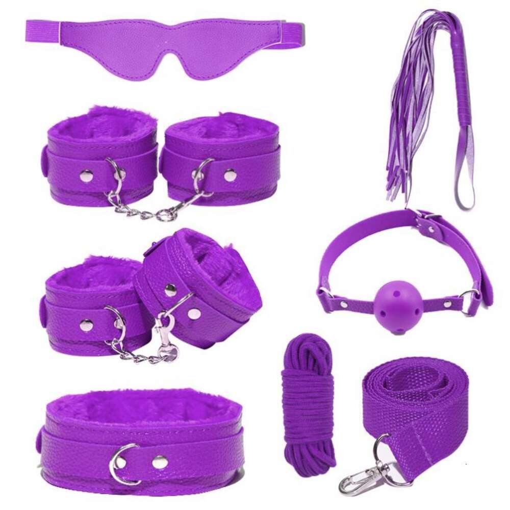 High Quality Pink Black Purple Red Comfortable Leather Material 7 Pcs BDSM Bondage Set For Couples