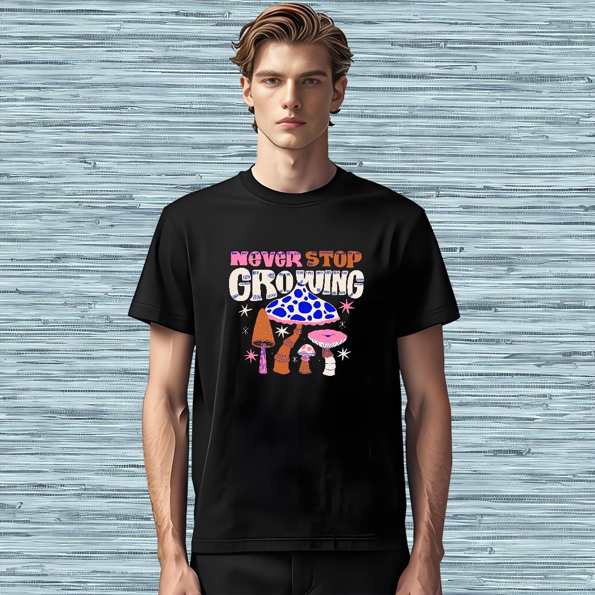 T shirt 230g Cotton mushroom Daily Outfit Breathable Short Sleeve Cartoon Print Men Tees 2024 Summer Popular Tops Shirt