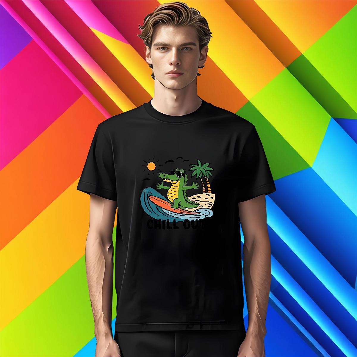 T shirt 100% Cotton 230g dinosaur Spring Summer Breathable Short Sleeve Oversized Men Tshirts Customized Wholesale Top Tees