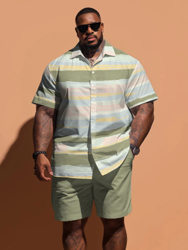 L-9XL short sleeved shirt set plus size mens summer leisure vacation retro pattern print two-piece set ZOOY240806