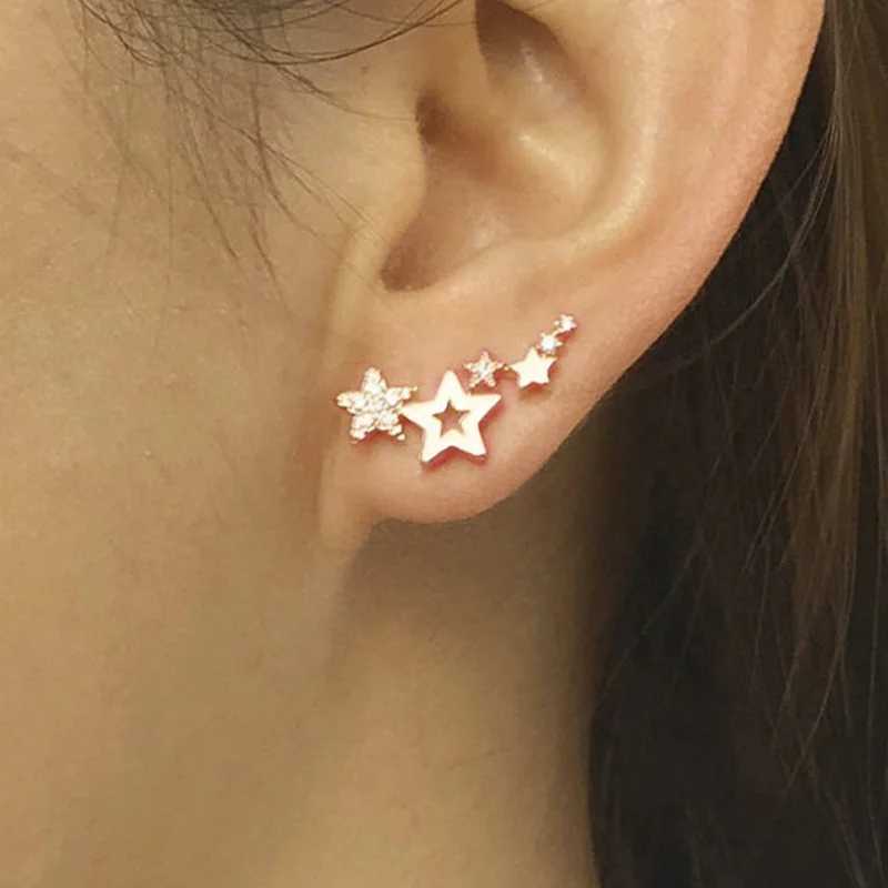 Sparkling Star Womens Stud Earrings Exquisite White Zircon Versatile Womens Earrings Silver Metal Mini Crystal Party Gift W240803