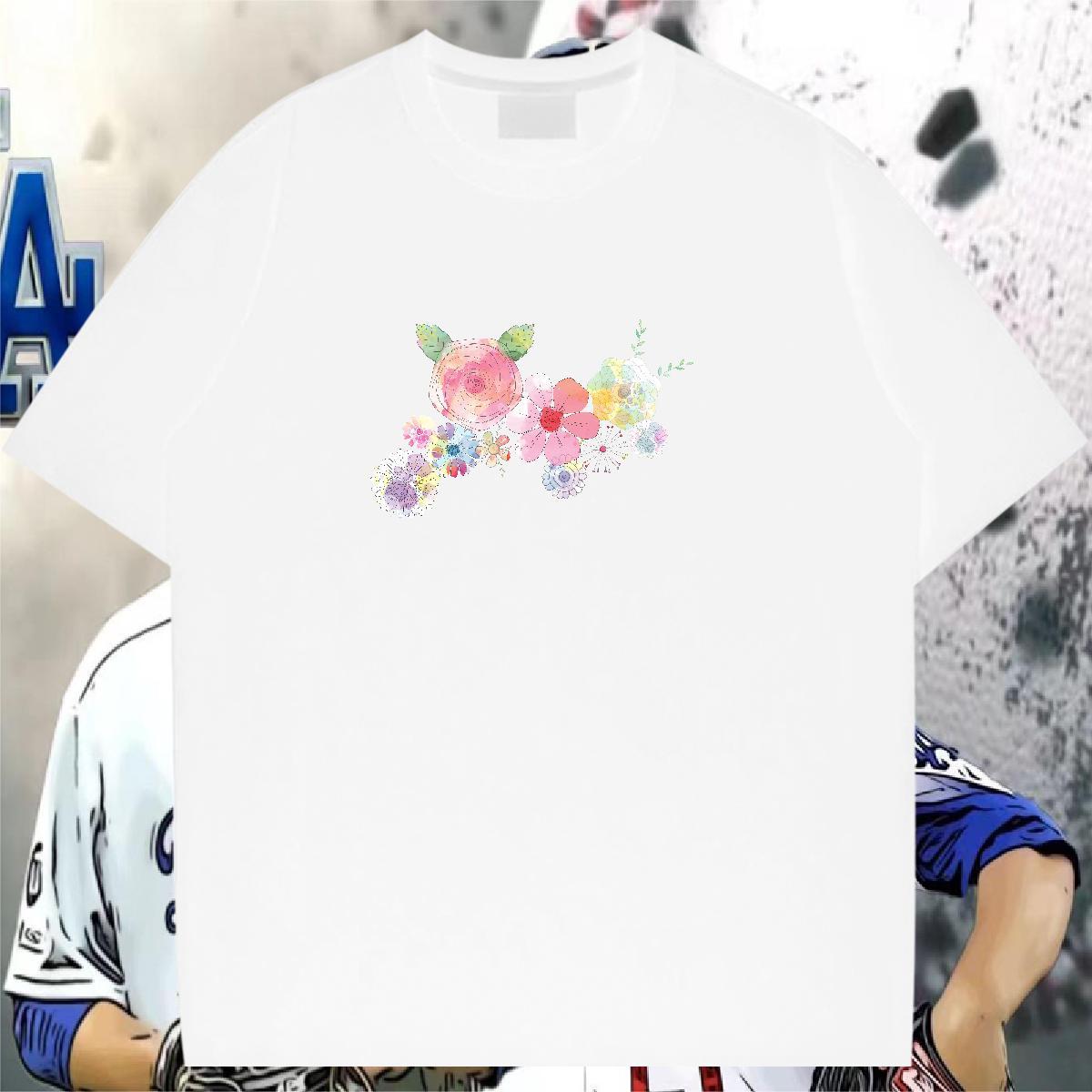 2024 Designer T Shirt For Man 100% Cotton 230g flower Home Outdoor Top Tees Breathable Short Sleeve Soft Men Clothes T-Shirt Black Oversized
